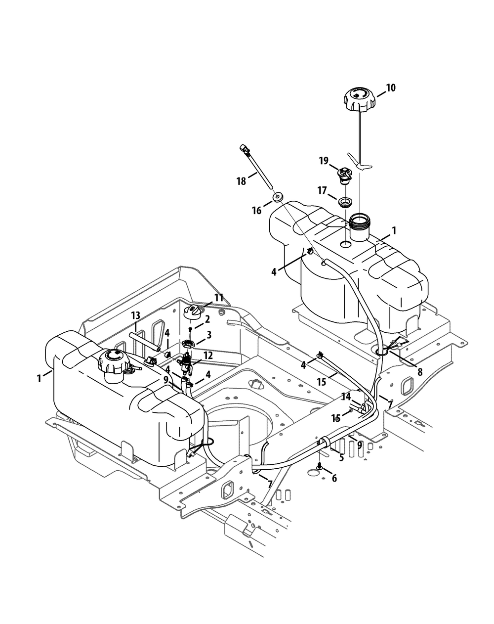 Fuel Tank Diagram and Parts List for Z-FORCELZ48 (53ATDAGB-53ATDAGB050)(2014) Cub Cadet Lawn Tractor